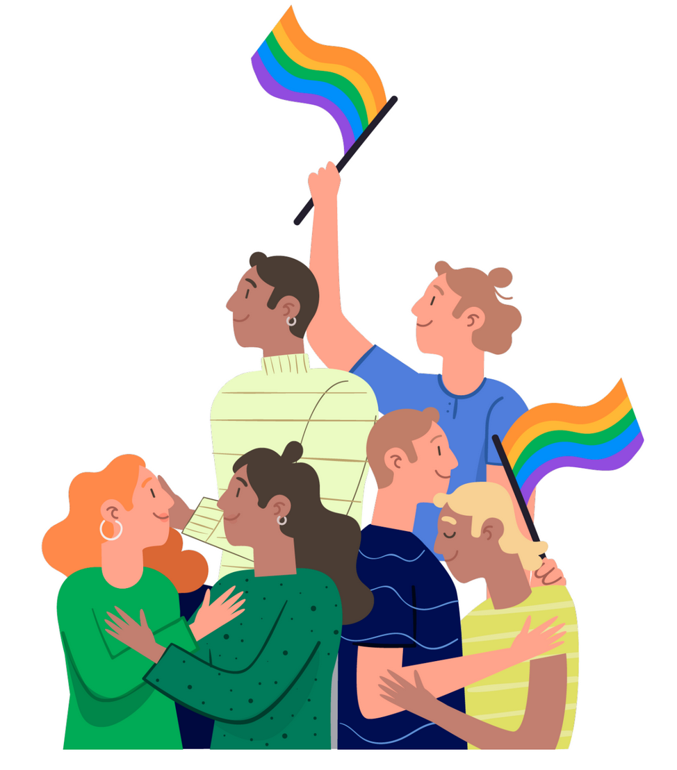 six people celebrating pride