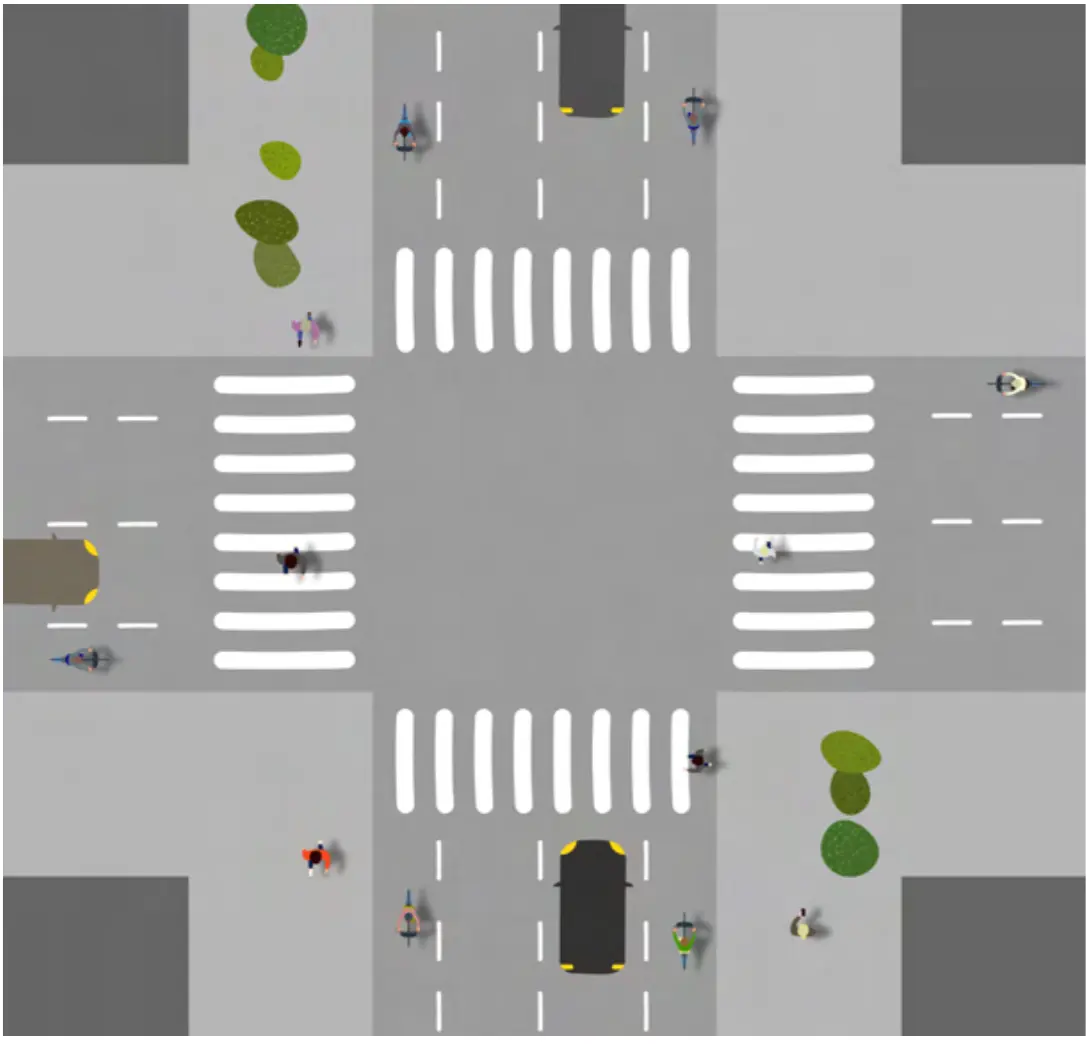 No traffic lights should push the drivers to stop and let the pedestrians cross