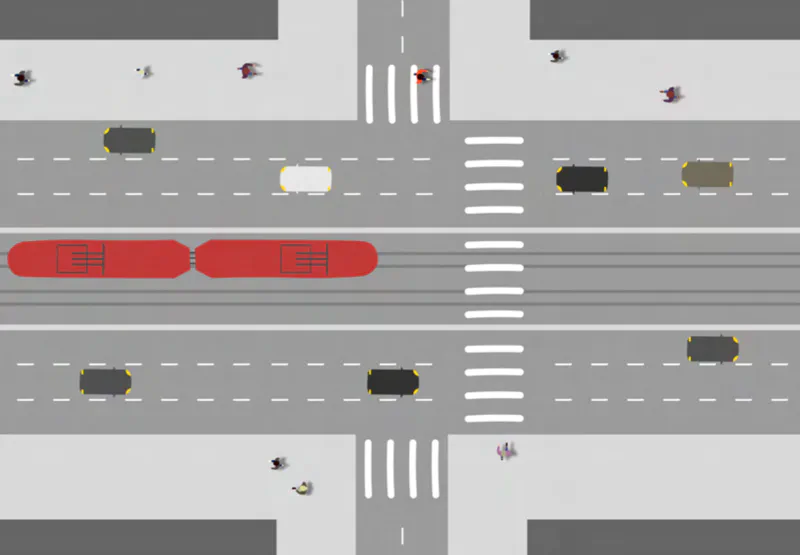 Crossing without pedestrian islands and incomplete crossings, forcing pedestrians across wide lanes
