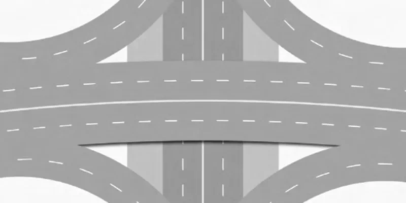 Illustration of bridges and highways cutting through urban areas, showing barriers to walkability