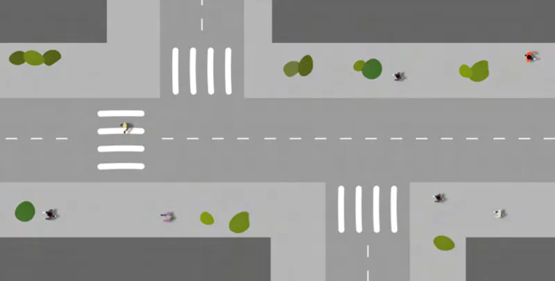 Another intersection example showing incomplete pedestrian crossings on some sides
