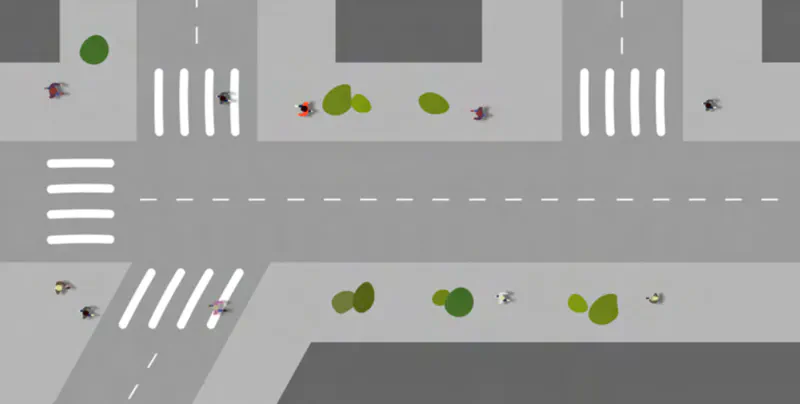 Diagram showing an intersection where not all crossing directions are accommodated for pedestrians