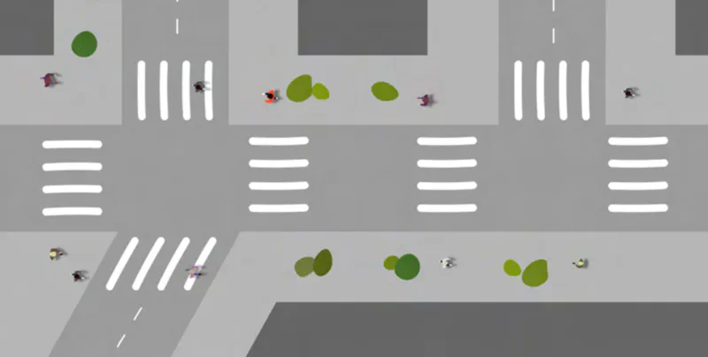 Diagram showing fully connected crossings on every side for safe pedestrian movement